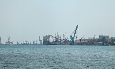 cargo seaport with cranes