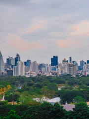 Fototapeta premium 14 December 2025 View of Lumphini Lumpini Park at Si Lom Silom taken from Central Park Mall in BKK Bangkok Thai Thailand 