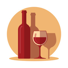 Elegant red wine bottle and full glass vector illustration Ideal for bar menus celebration events luxury beverage