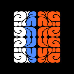 Abstract floral pattern white blue orange on black