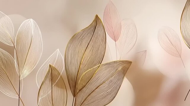 Elegant botanical illustration featuring stylized leaves with fine line detail against a warm background