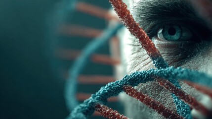 Close-up of a Human Eye with DNA Helix Overlay, Symbolizing Genetic Research and Biotechnology Advancements