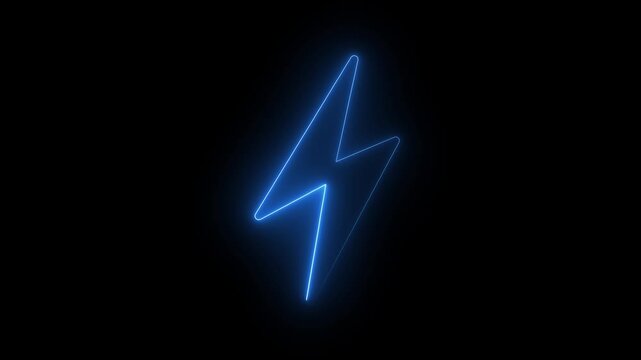 Neon Battery charging power symbol, lightning bolt sign