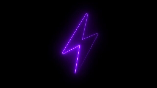 Neon Battery charging power symbol, lightning bolt sign