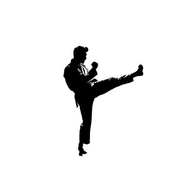 Marvel-Style Taekwondo Silhouette Art - Dynamic Action Poses on White Background