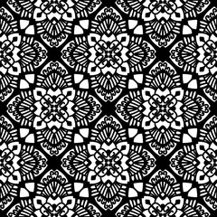 seamless pattern, black and white, monochrome, mandala, floral, lotus flower, repeating background, ornamental, decorative, oriental, Indian, ethnic, tribal, bohemian, boho, wallpaper, textile design,