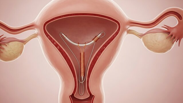 IUD Placement in Uterus - A Detailed Anatomical Illustration.