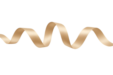 A flowing golden satin ribbon elegantly curves and twists in a graceful wave isolated on transparent background
