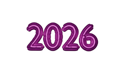2026 purple balloon text  isolated on transparent background, new year 