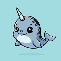 Cute cartoon narwhal with a horn. © torik