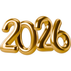 Golden Balloon Happy New Year 2026 in 3D Illustration