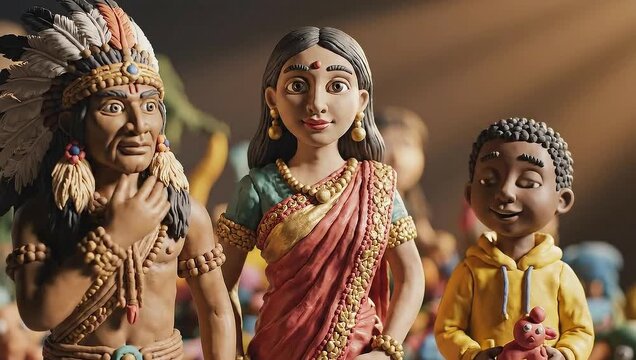 Claymation Family Portrait - A Diverse and Heartwarming Scene.