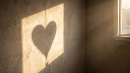Soft Heart Shadow in Sunlit Empty Room