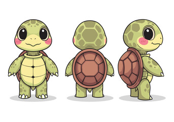 Fototapeta premium Cute cartoon turtle character from different angles.