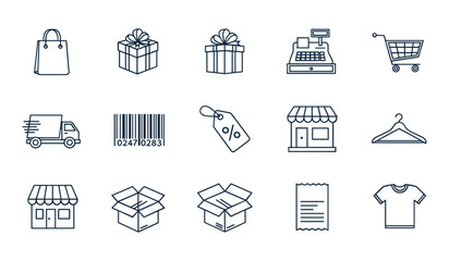 Collection of E-commerce and Shopping Icons in Outline Style shopping bag gift box