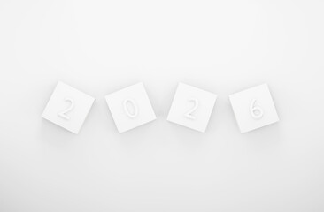 2026 Happy New Year white background 3d render minimal design.