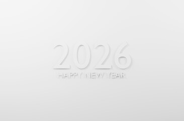 2026 Happy New Year white background 3d render minimal design.
