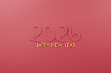 2026 Happy New Year pink or red background 3d render minimal design.