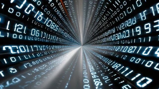 Digital Data Tunnel: A mesmerizing visual of a tunnel crafted from binary code, swirling with streams of digital data, symbolizing the pathways of technology and data flow.