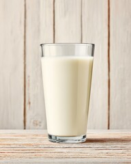 Glass of Fresh Milk on Wooden Table with Rustic Background