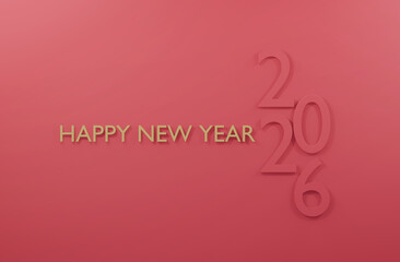 2026 Happy New Year pink or red background 3d render minimal design.