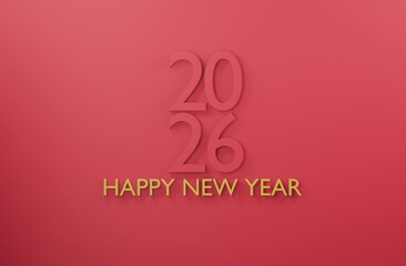 2026 Happy New Year pink or red background 3d render minimal design.