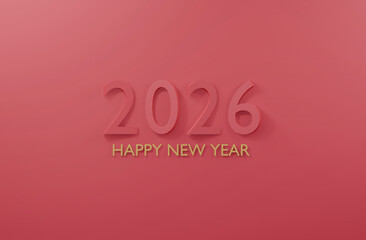 2026 Happy New Year pink or red background 3d render minimal design.