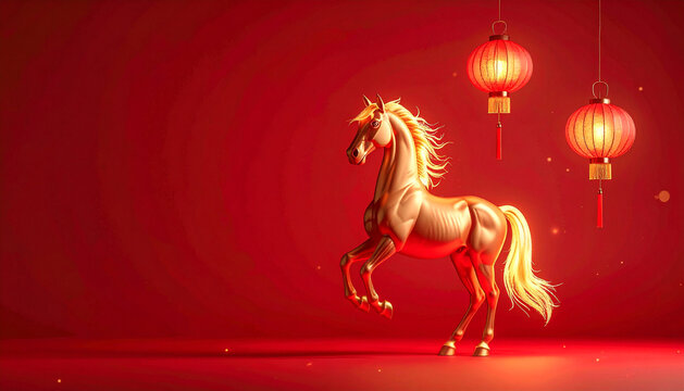 Chinese New Year fire horse zodiac composition features soft lantern lighting and subtle gold festive accents
