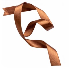 Flowing, copper-toned ribbon against a white background, curling gracefully