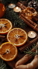 Festive Aromas: Oranges, Cinnamon, and Cloves (Close-up).