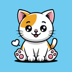 Sweet Cartoon Kitten Sitting Pose
