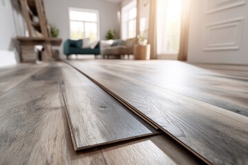 Installing vinyl flooring planks in a bright living room