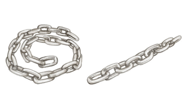 Watercolor iron chain isolated on white background