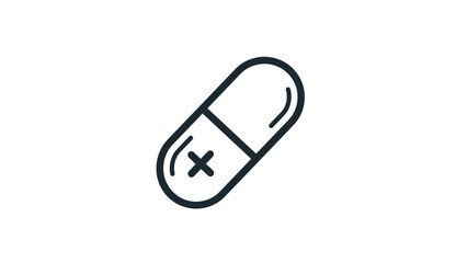 Simple Line Art Icon of a Medical Capsule with a Cross Symbol.