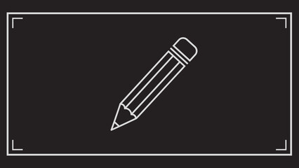 Simple Pencil Icon on Dark Background with White Frame.
