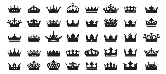 Set of royal crowns. Outline Icons isolated. Symbols of power and strength
