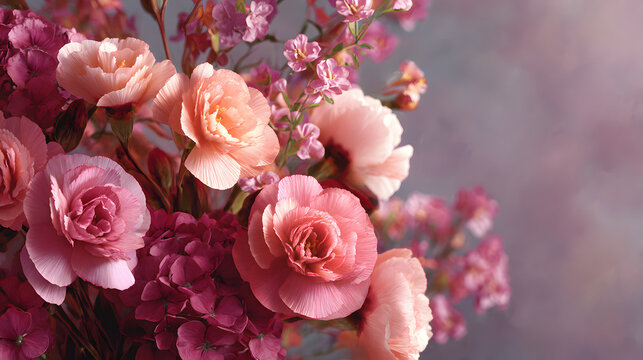 Celebrate love with a Valentine's Day flower shop flyer featuring beautiful pink arrangements and space for custom text/ background header, greeting banner, flower delivery flyer, flower shop, florist