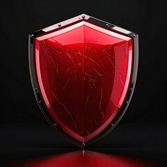 Gleaming red shield with cracks, riveted frame, and reflections
