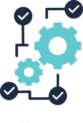 Obraz premium Process Flow Icon , Gears, Checkmarks, Circuit Lines, Flat Modern Vector Design