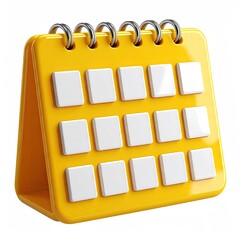 3D-rendered yellow desk calendar with white blank dates