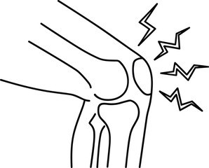 Knee joint pain illustration, medical anatomy line art, orthopedic injury concept, arthritis discomfort, healthcare icon, skeletal leg diagram for diagnosis