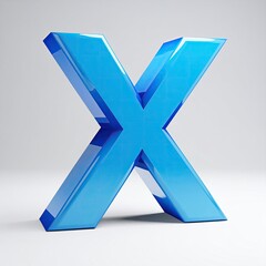 A shiny, blue, three-dimensional letter X against a neutral backdrop