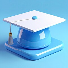 A 3D rendered graduation cap against a light blue background