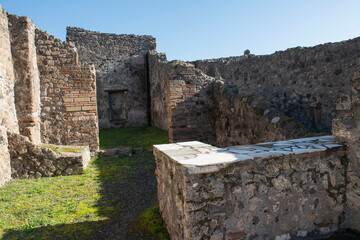 Interior of an ancient Roman shop in ruins of city