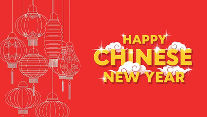 Happy Chinese New Year Greeting Card with Red Lanterns