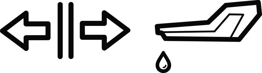 Fototapeta premium Navigation arrows and liquid leak icon illustration, direction control concept, transport fluid warning symbol, user interface indicator graphic design