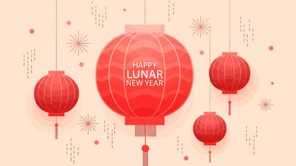 Happy Lunar New Year Red Lanterns Celebration Illustration