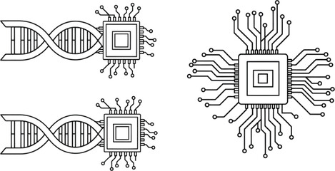 Intricate dna and circuit board designs ideal for tech graphics on transparent background silhouette