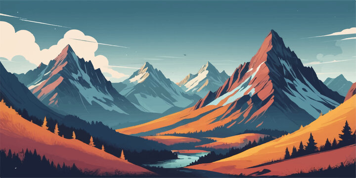 Creative abstract mountain illustration using flowing gradients and sharp vector shapes