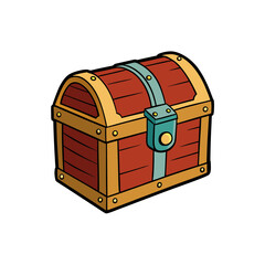 Illustration of a closed wooden treasure chest on transparent background